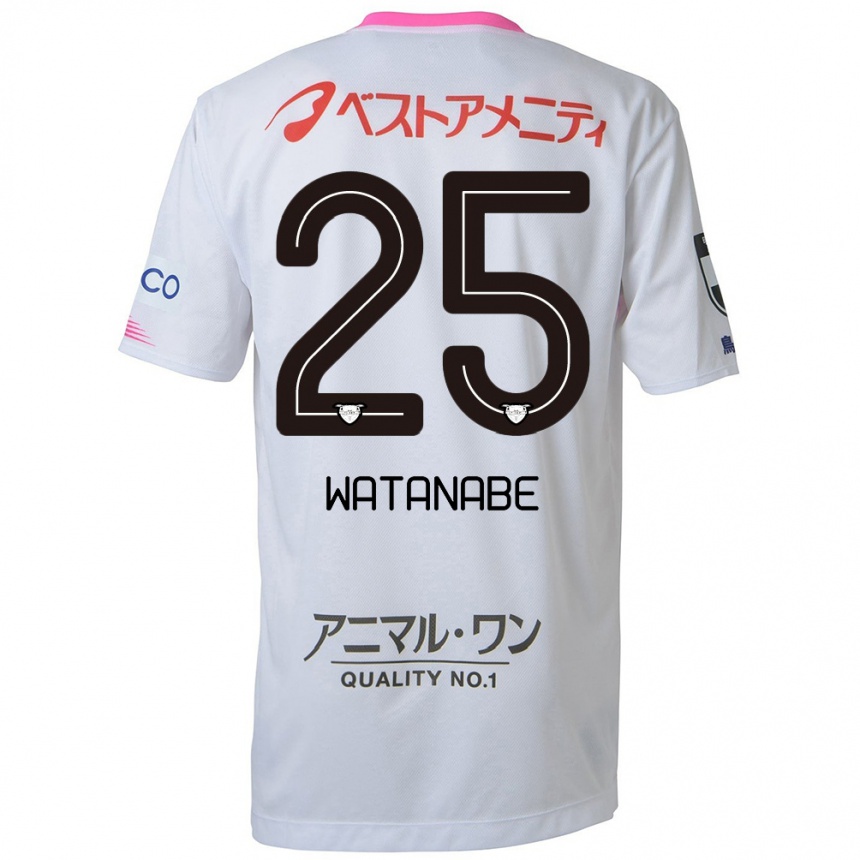 Men Football Ryohei Watanabe #25 White Blue Pink Away Jersey 2024/25 T-Shirt Za