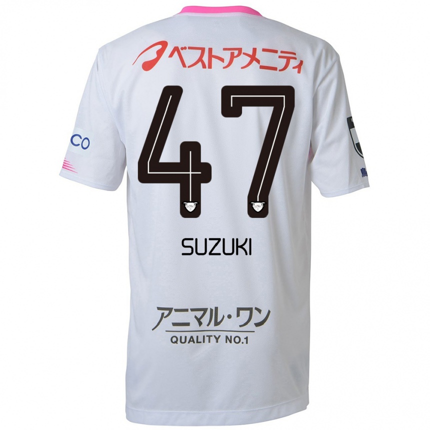 Men Football Daichi Suzuki #47 White Blue Pink Away Jersey 2024/25 T-Shirt Za