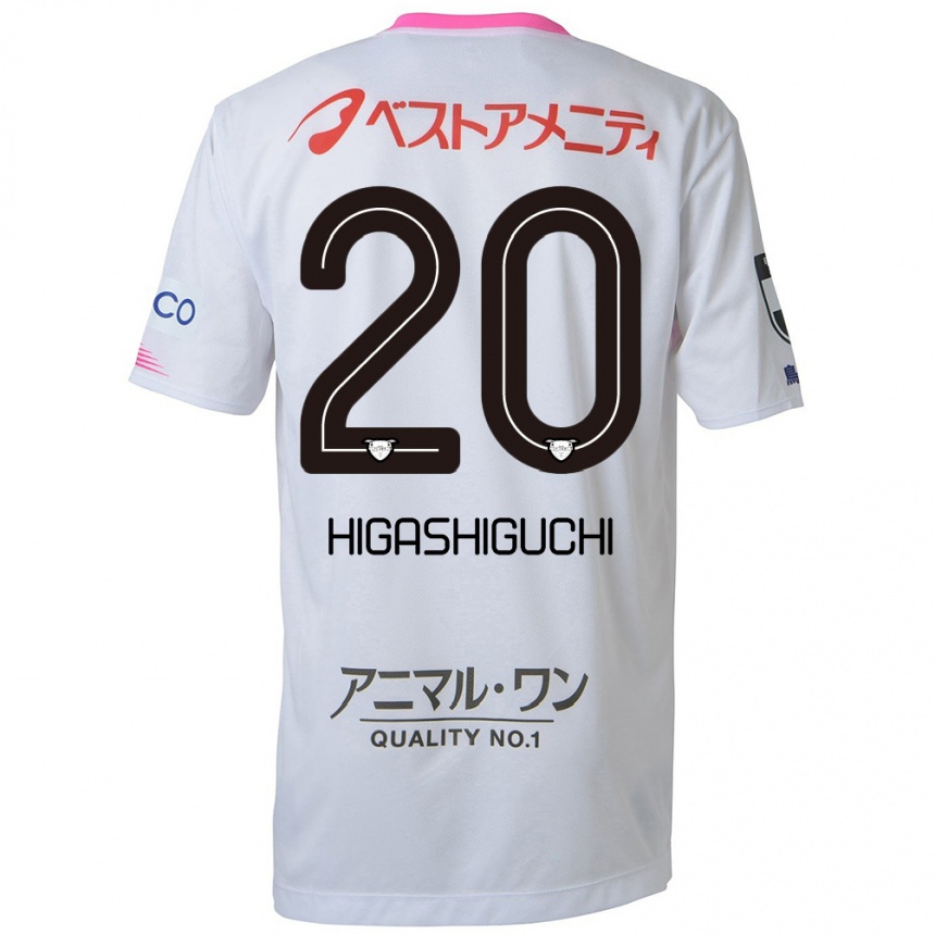 Men Football Aitaro Higashiguchi #20 White Blue Pink Away Jersey 2024/25 T-Shirt Za