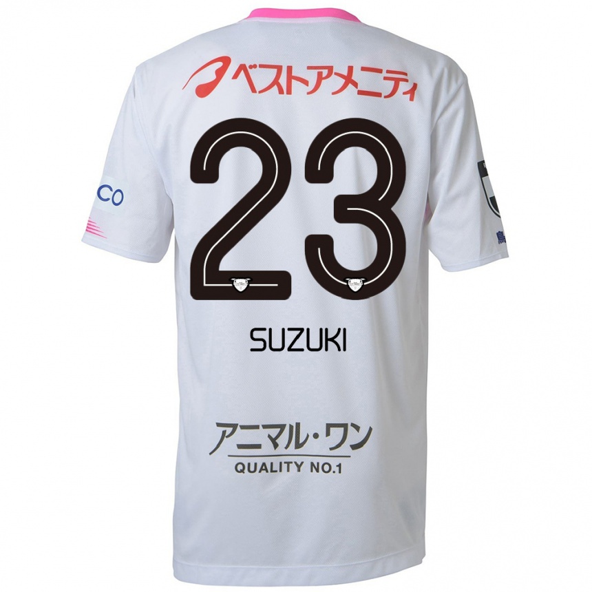 Men Football Yuki Suzuki #23 White Blue Pink Away Jersey 2024/25 T-Shirt Za