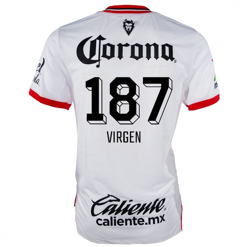 Men Football Oswaldo Virgen #187 White Red Away Jersey 2024/25 T-Shirt Za