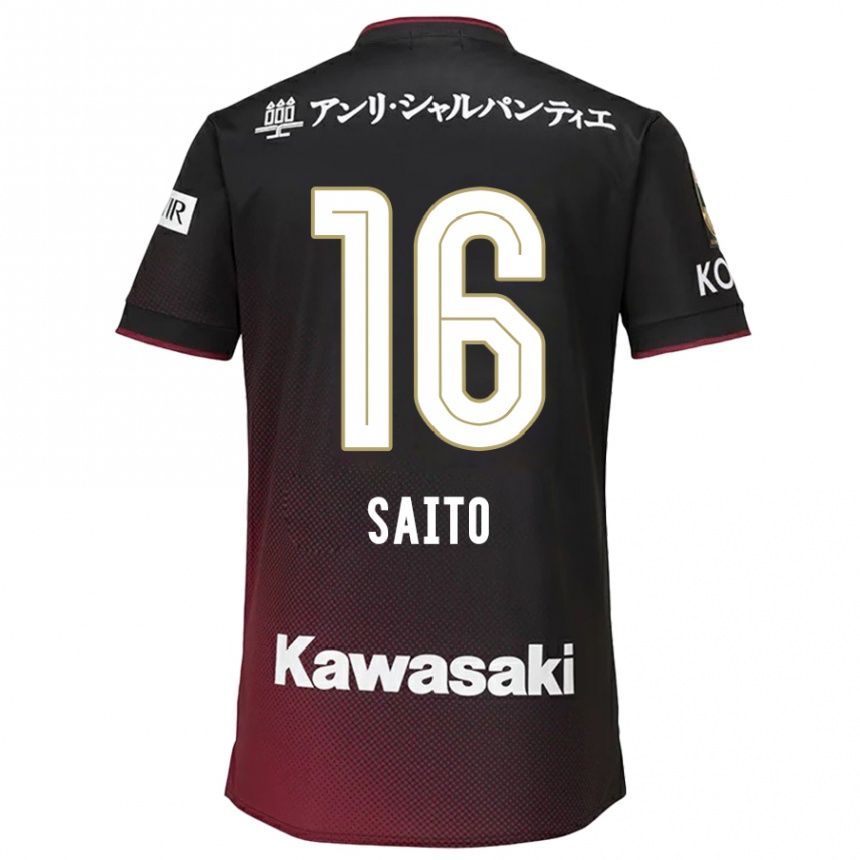 Women Football Mitsuki Saito #16 Black Red Home Jersey 2024/25 T-Shirt Za