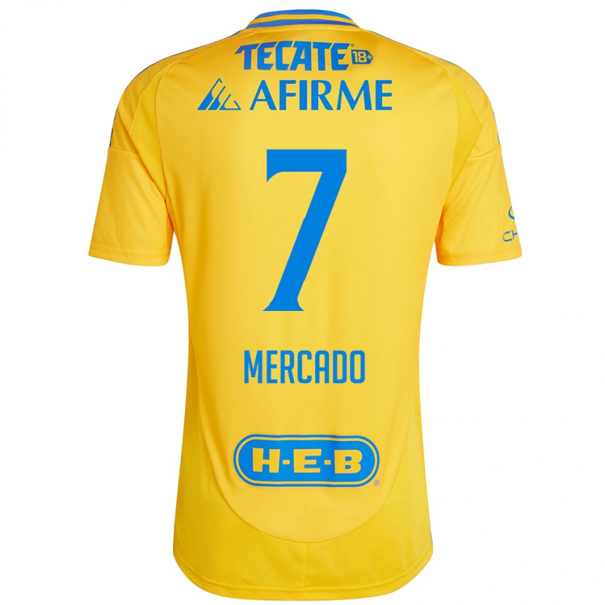 Women Football Liliana Mercado #7 Gold Yellow Home Jersey 2024/25 T-Shirt Za