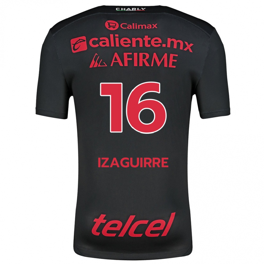 Women Football Estefanía Izaguirre #16 Black Red Home Jersey 2024/25 T-Shirt Za