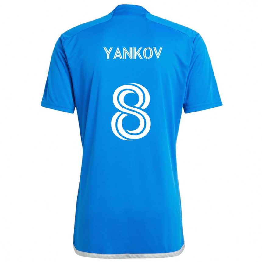 Women Football Dominik Yankov #8 Blue White Home Jersey 2024/25 T-Shirt Za