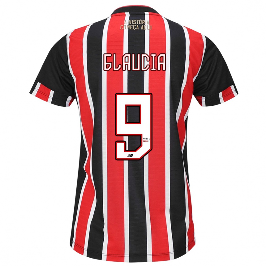 Women Football Glaucia #9 Black Red White Away Jersey 2024/25 T-Shirt Za