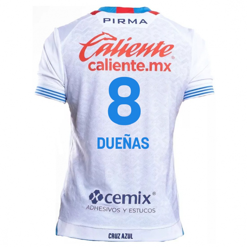 Women Football Jesús Dueñas #8 White Blue Away Jersey 2024/25 T-Shirt Za