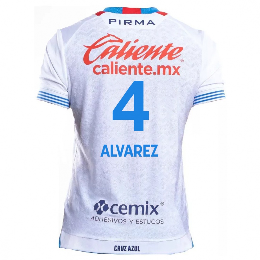 Women Football Gabriela Alvarez #4 White Blue Away Jersey 2024/25 T-Shirt Za