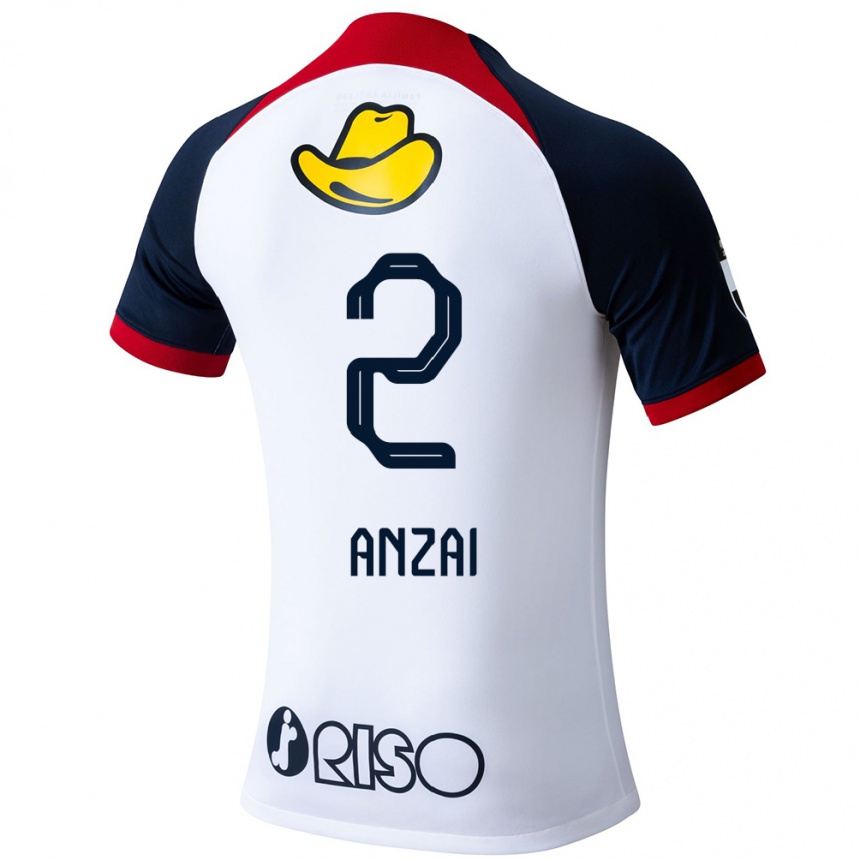 Women Football Koki Anzai #2 White Blue Red Away Jersey 2024/25 T-Shirt Za