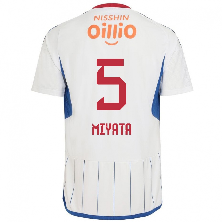 Women Football Haru Miyata #5 White Blue Red Away Jersey 2024/25 T-Shirt Za