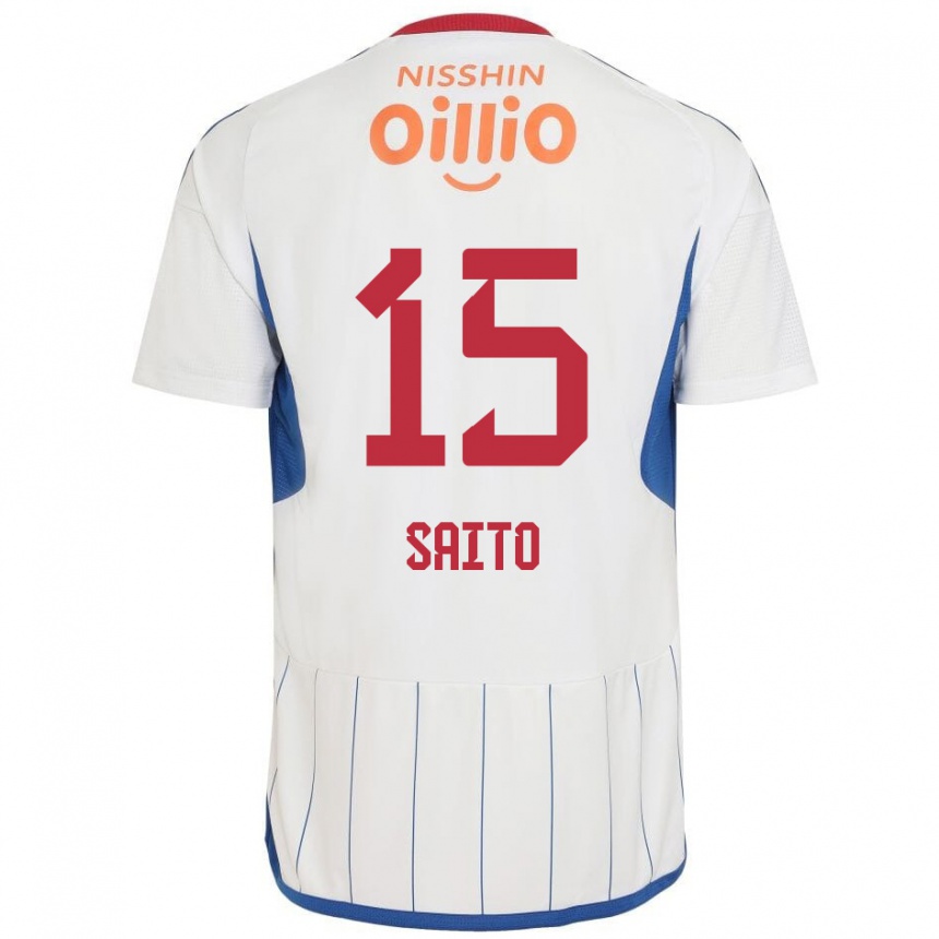 Women Football Haru Saito #15 White Blue Red Away Jersey 2024/25 T-Shirt Za