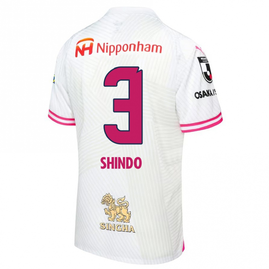 Women Football Ryosuke Shindo #3 White Pink Away Jersey 2024/25 T-Shirt Za