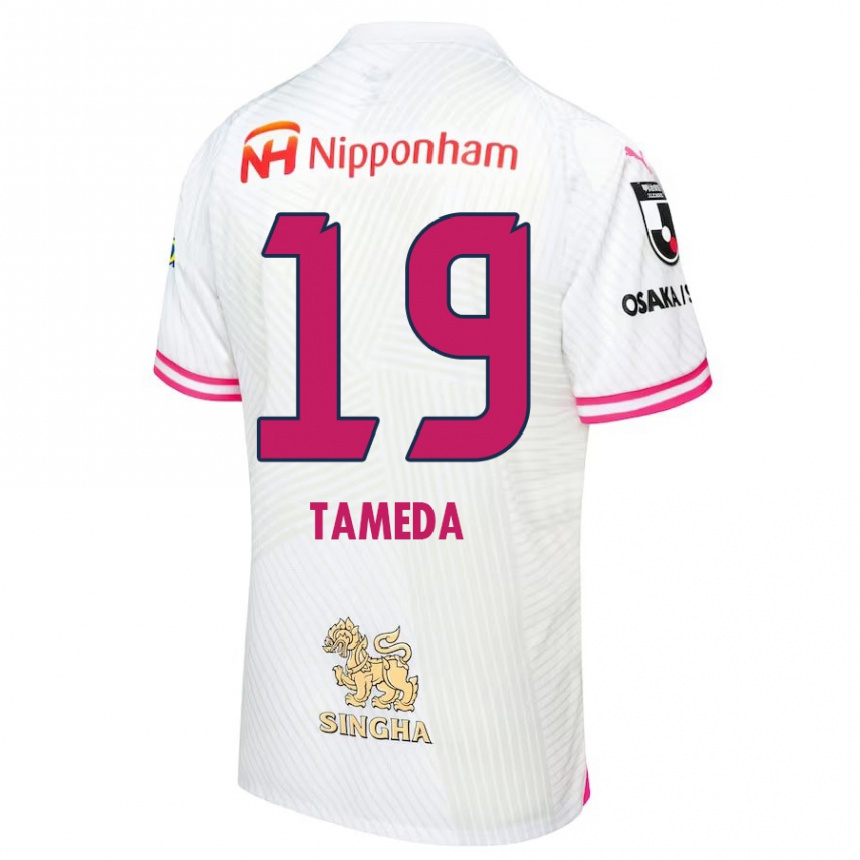 Women Football Hirotaka Tameda #19 White Pink Away Jersey 2024/25 T-Shirt Za