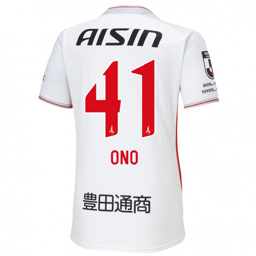 Women Football Masahito Ono #41 White Yellow Red Away Jersey 2024/25 T-Shirt Za