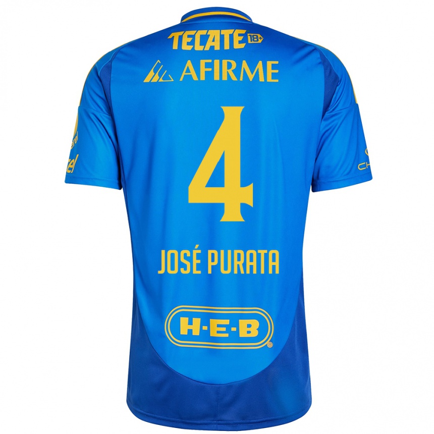 Women Football Juan José Purata #4 Blue Yellow Away Jersey 2024/25 T-Shirt Za