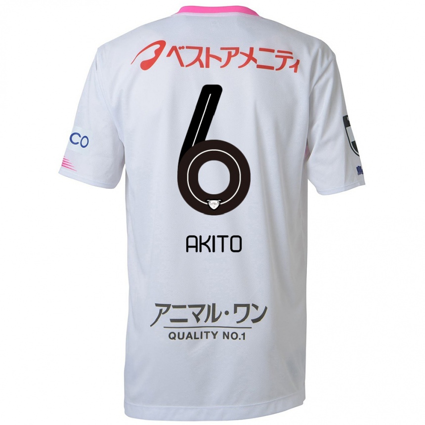 Women Football Akito Fukuta #6 White Blue Pink Away Jersey 2024/25 T-Shirt Za