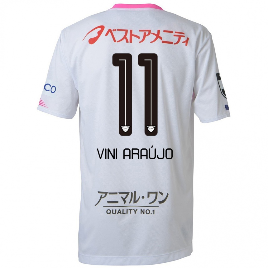 Women Football Vinícius Araújo #11 White Blue Pink Away Jersey 2024/25 T-Shirt Za