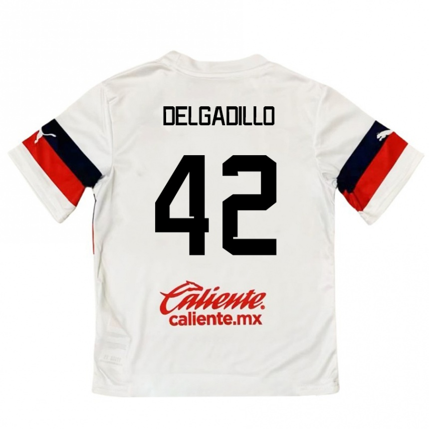 Women Football Diego Delgadillo #42 White Red Away Jersey 2024/25 T-Shirt Za