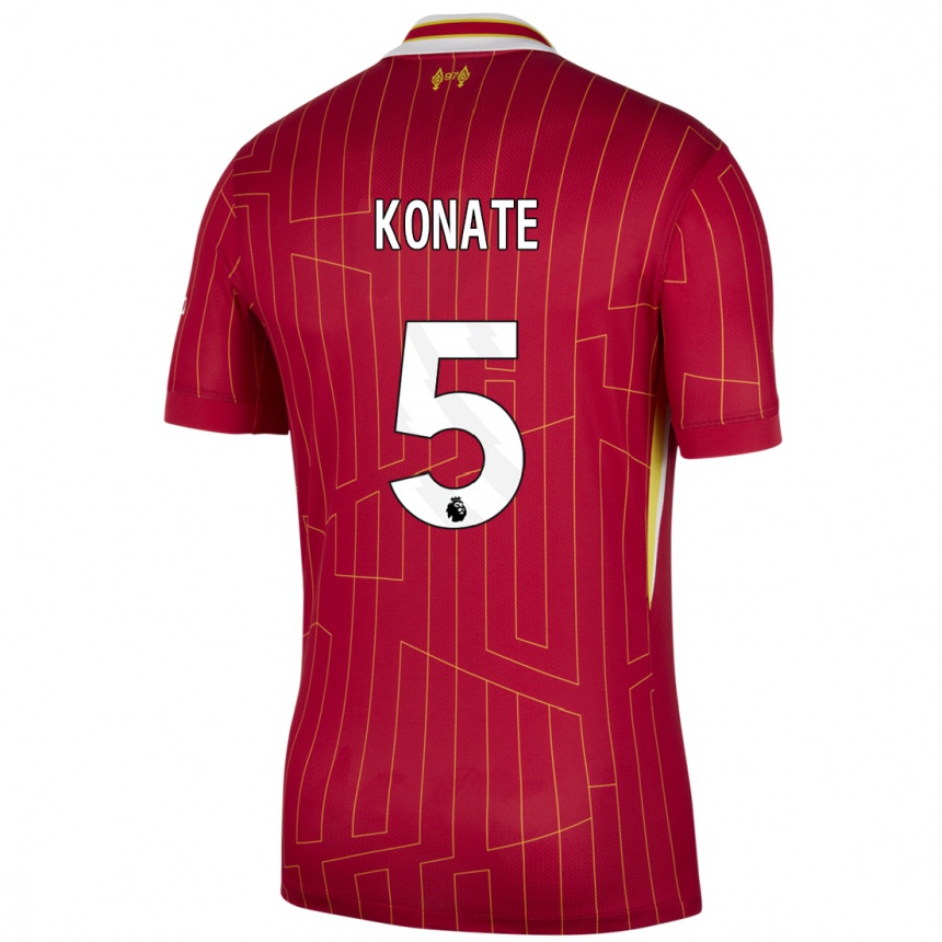 Kids Football Ibrahima Konate #5 Red Yellow White Home Jersey 2024/25 T-Shirt Za