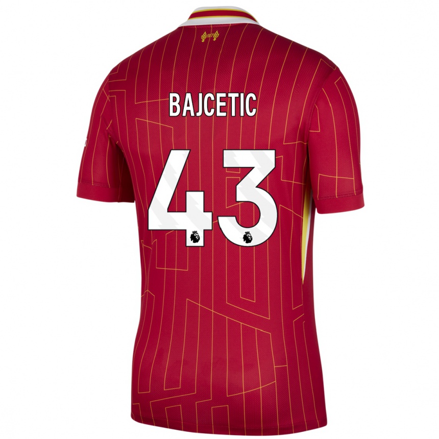 Kids Football Stefan Bajcetic #43 Red Yellow White Home Jersey 2024/25 T-Shirt Za