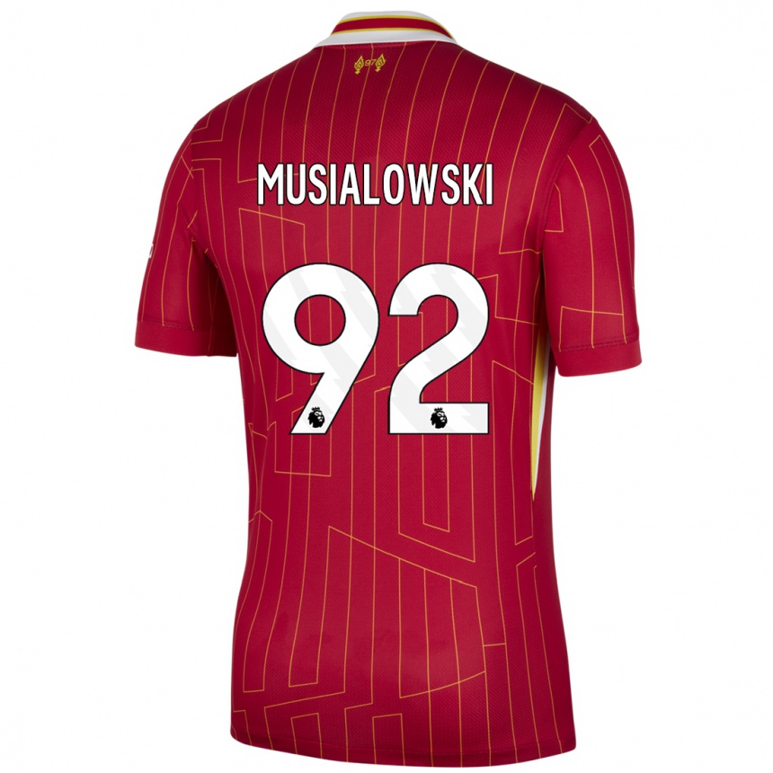 Kids Football Mateusz Musialowski #92 Red Yellow White Home Jersey 2024/25 T-Shirt Za