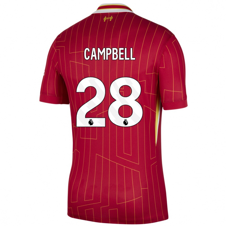 Kids Football Megan Campbell #28 Red Yellow White Home Jersey 2024/25 T-Shirt Za