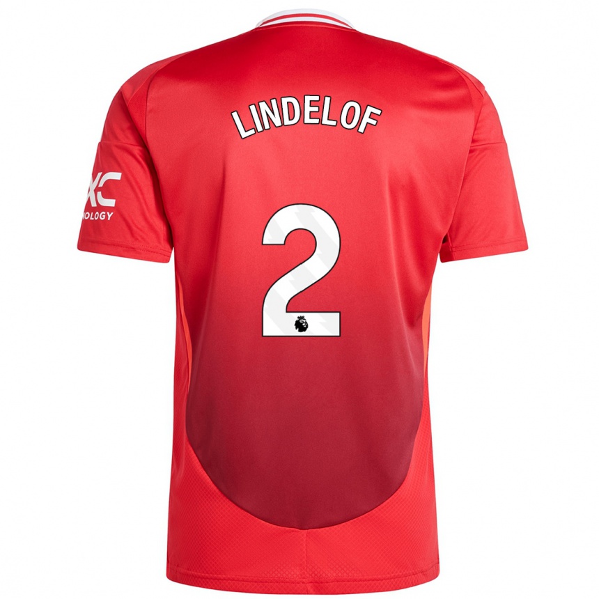 Kids Football Victor Lindelof #2 Bright Red Home Jersey 2024/25 T-Shirt Za