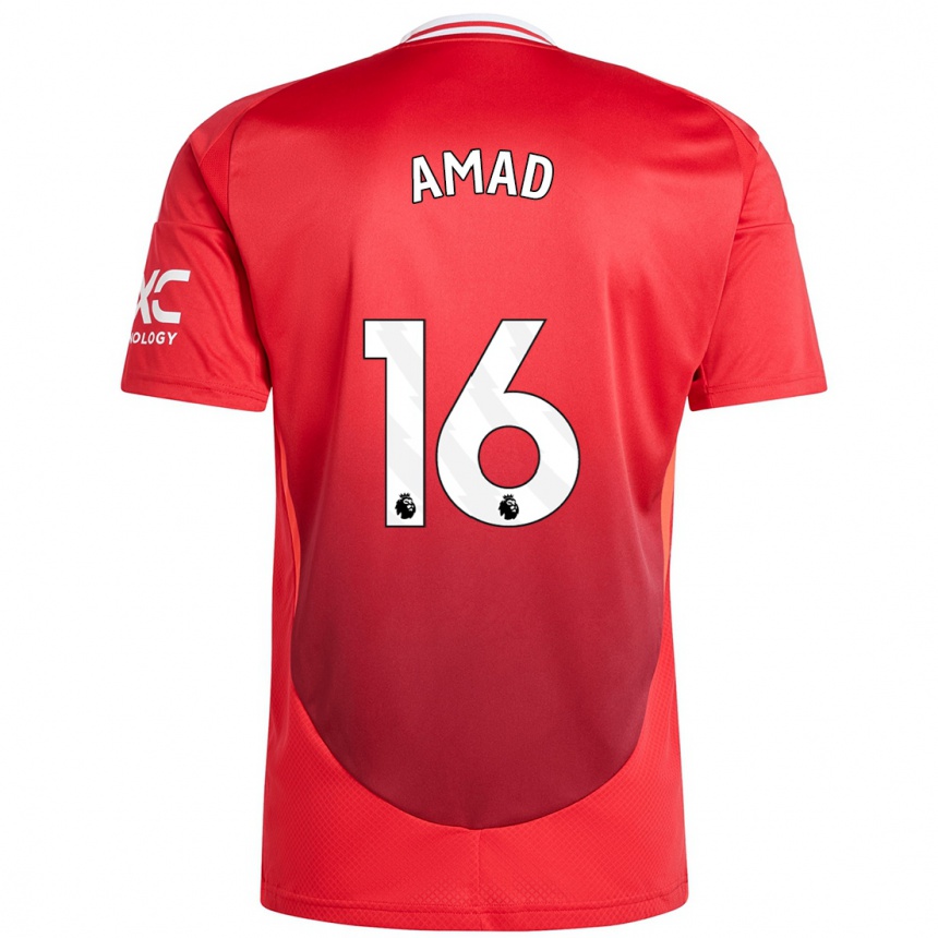 Kids Football Amad Diallo #16 Bright Red Home Jersey 2024/25 T-Shirt Za