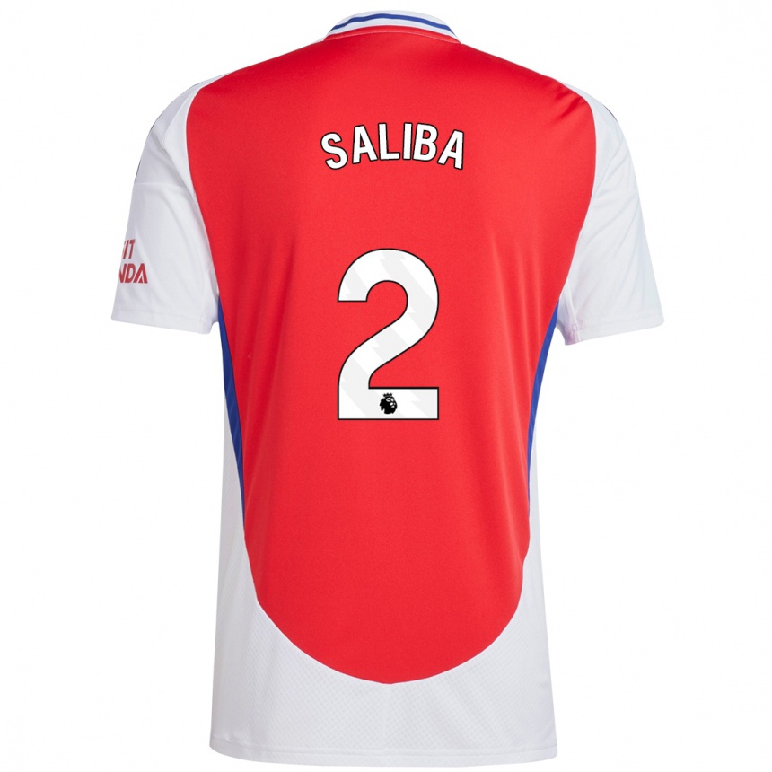 Kids Football William Saliba #2 Red White Home Jersey 2024/25 T-Shirt Za