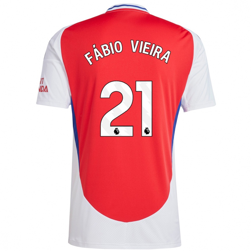 Kids Football Fabio Vieira #21 Red White Home Jersey 2024/25 T-Shirt Za