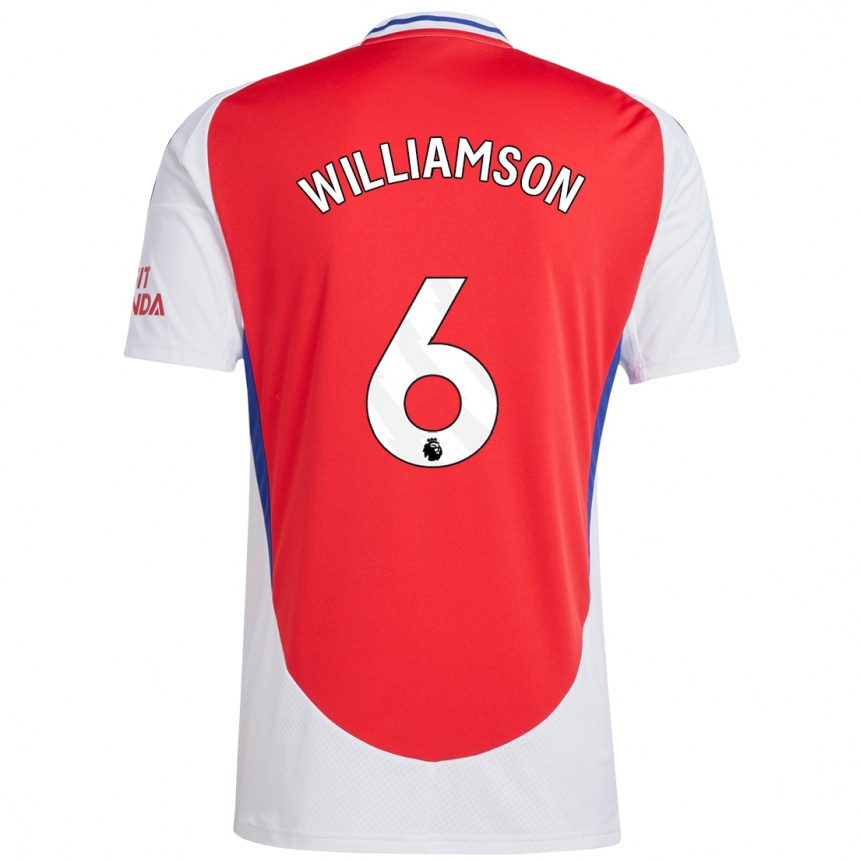 Kids Football Leah Williamson #6 Red White Home Jersey 2024/25 T-Shirt Za