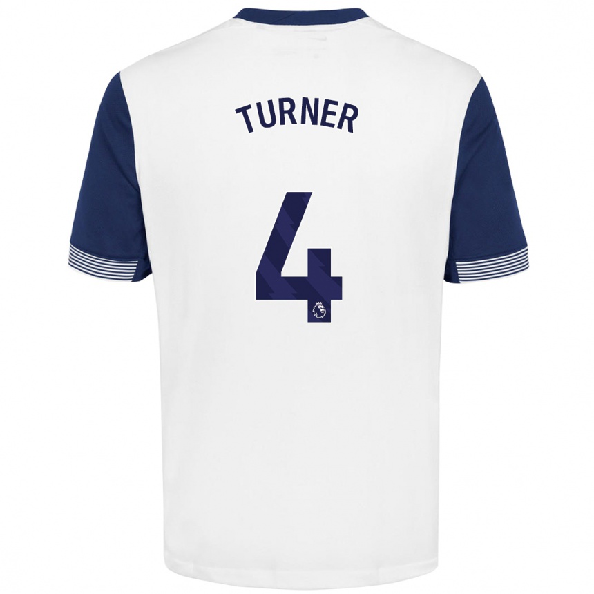 Kids Football Amy Turner #4 White Blue Home Jersey 2024/25 T-Shirt Za