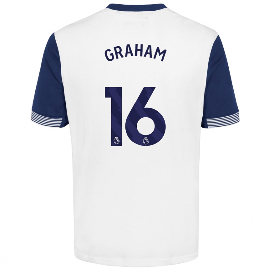 Kids Football Kit Graham #16 White Blue Home Jersey 2024/25 T-Shirt Za