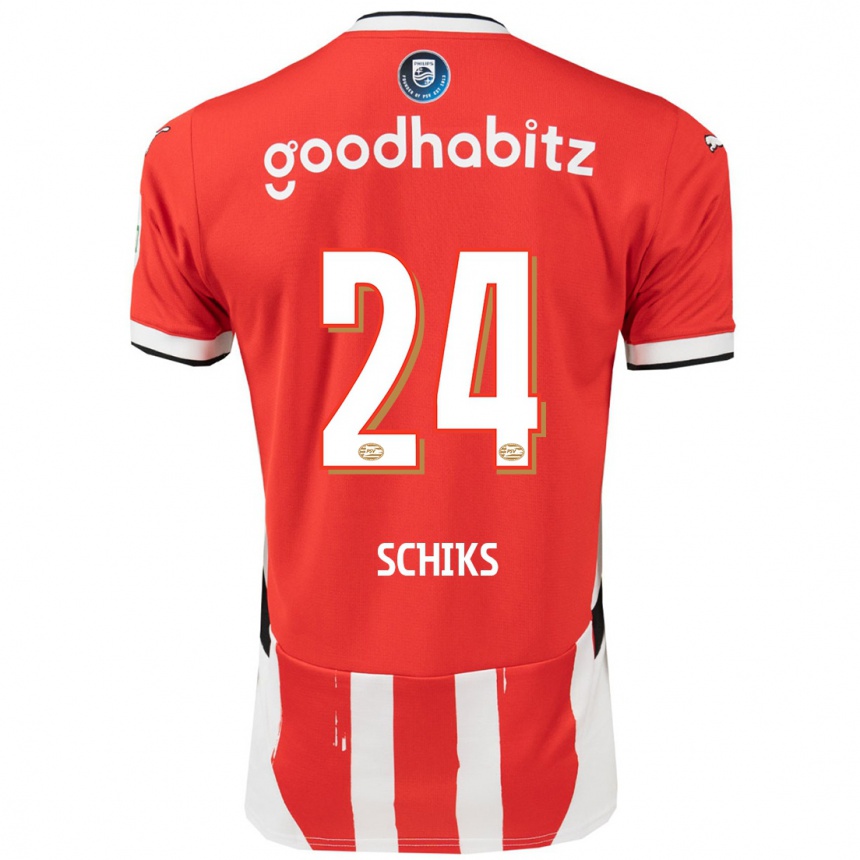 Kids Football Niek Schiks #24 Red White Home Jersey 2024/25 T-Shirt Za