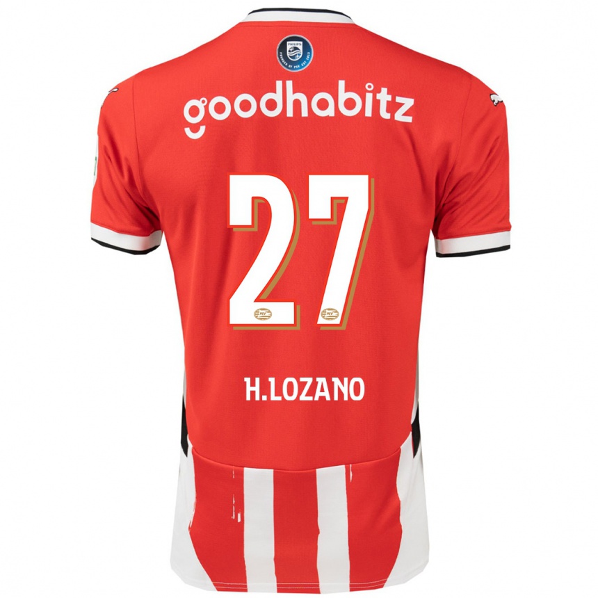 Kids Football Hirving Lozano #27 Red White Home Jersey 2024/25 T-Shirt Za