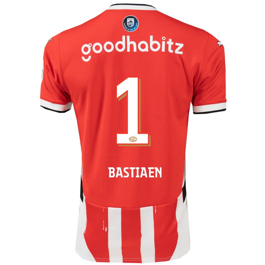 Kids Football Femke Bastiaen #1 Red White Home Jersey 2024/25 T-Shirt Za