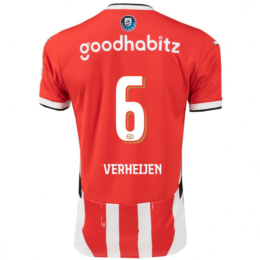 Kids Football Janneke Verheijen #6 Red White Home Jersey 2024/25 T-Shirt Za