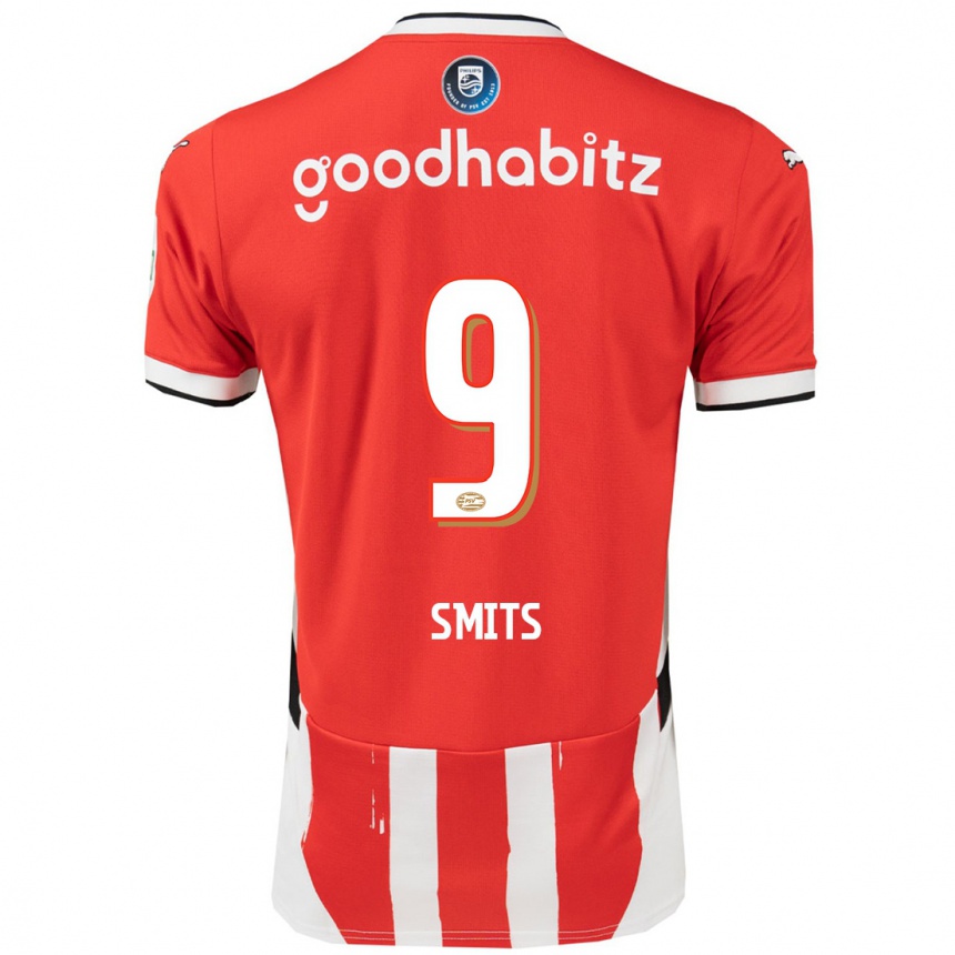 Kids Football Joelle Smits #9 Red White Home Jersey 2024/25 T-Shirt Za