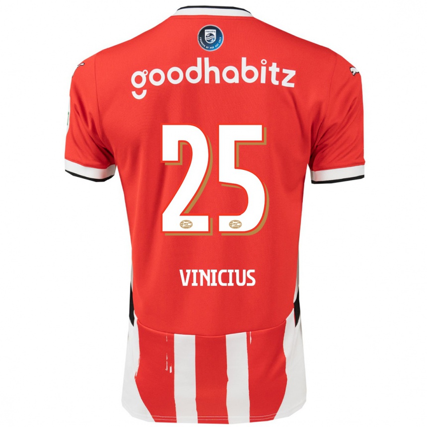 Kids Football Carlos Vinicius #25 Red White Home Jersey 2024/25 T-Shirt Za