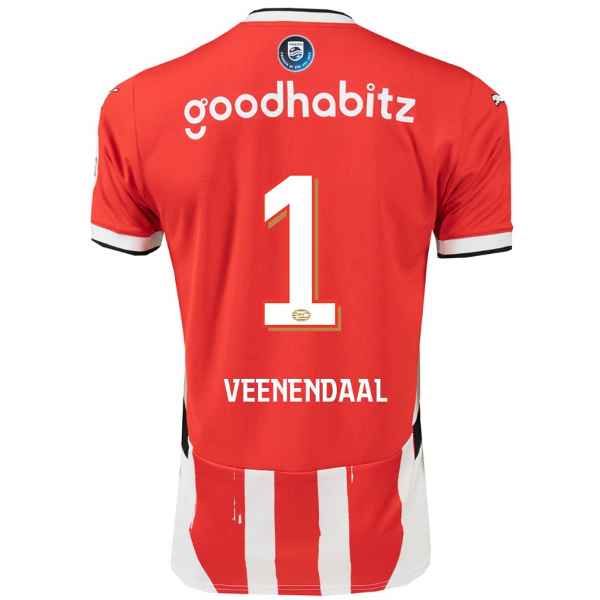 Kids Football Sari Van Veenendaal #1 Red White Home Jersey 2024/25 T-Shirt Za