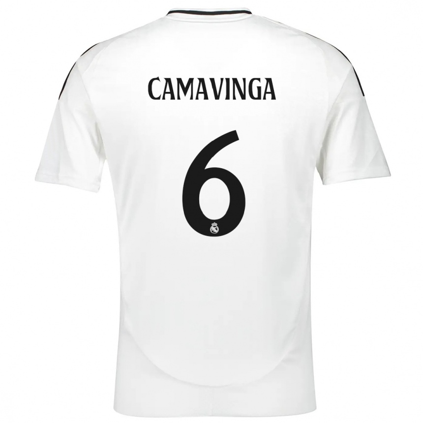 Kids Football Eduardo Camavinga #6 White Home Jersey 2024/25 T-Shirt Za