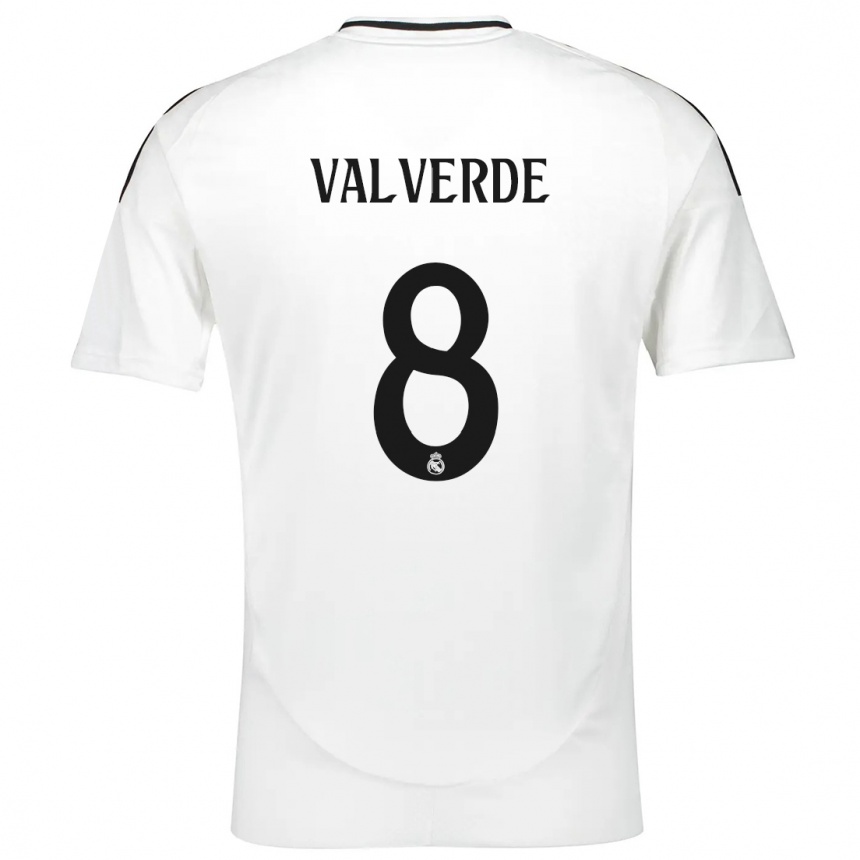 Kids Football Federico Valverde #8 White Home Jersey 2024/25 T-Shirt Za