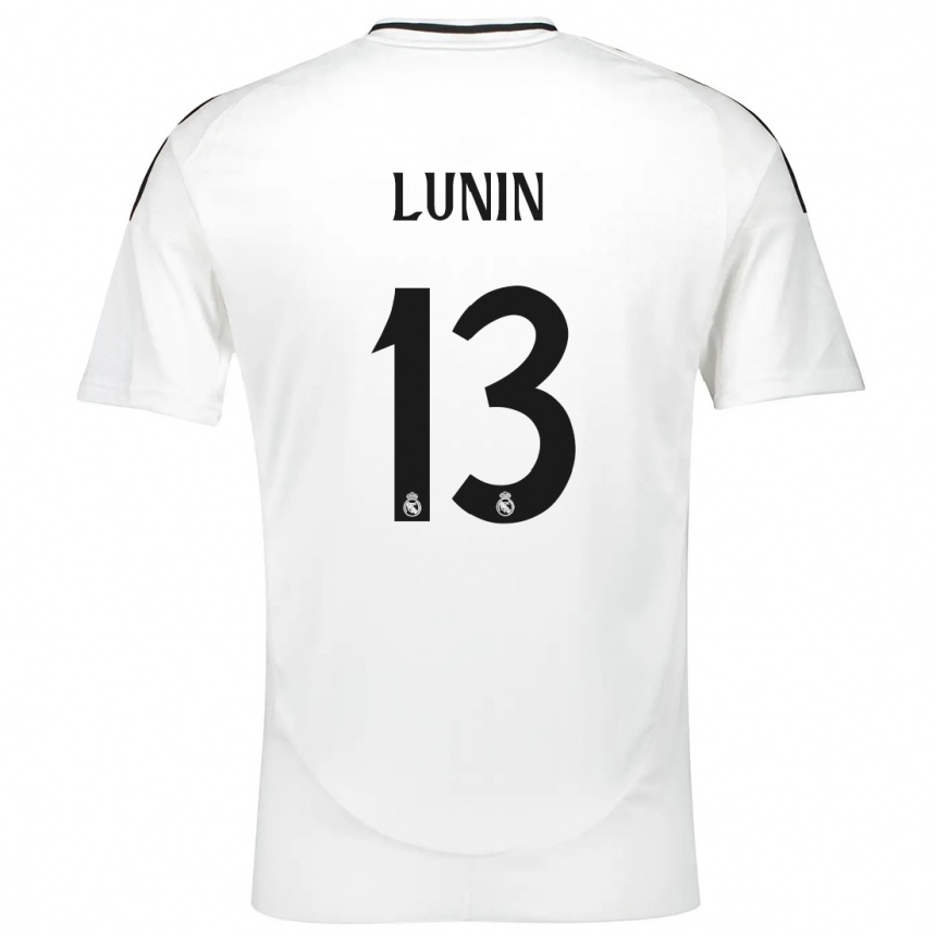 Kids Football Andriy Lunin #13 White Home Jersey 2024/25 T-Shirt Za