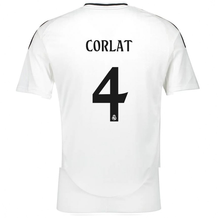 Kids Football Edu Corlat #4 White Home Jersey 2024/25 T-Shirt Za