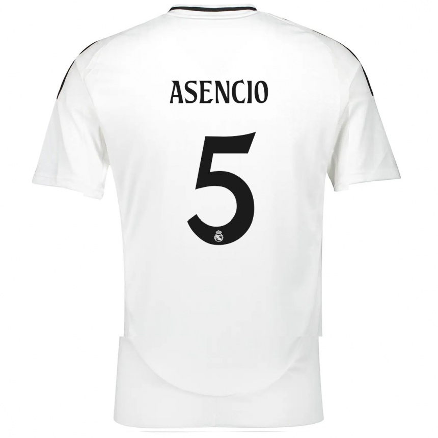 Kids Football Raul Asencio #5 White Home Jersey 2024/25 T-Shirt Za