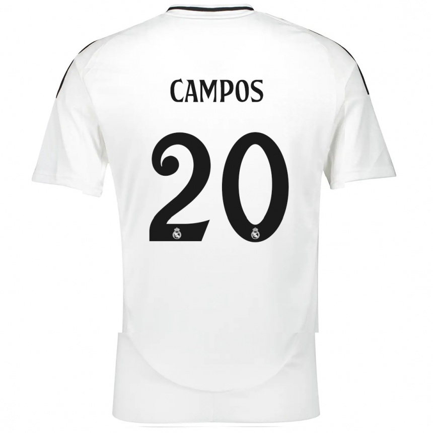 Kids Football Andrés Campos #20 White Home Jersey 2024/25 T-Shirt Za