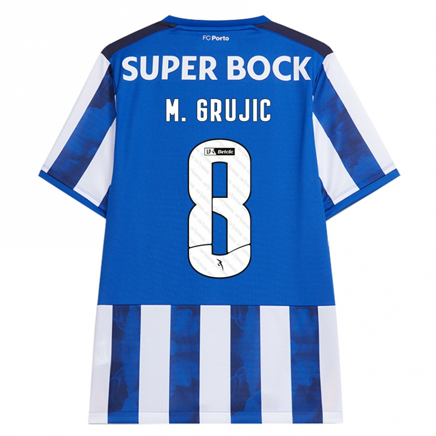 Kids Football Marko Grujic #8 Blue White Home Jersey 2024/25 T-Shirt Za