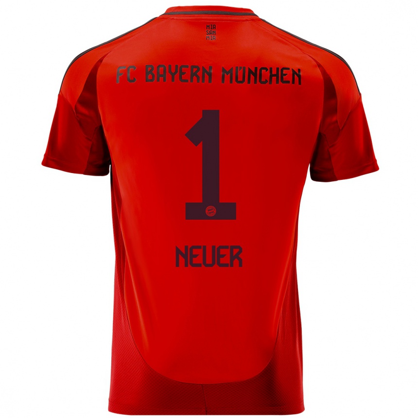 Kids Football Manuel Neuer #1 Red Home Jersey 2024/25 T-Shirt Za