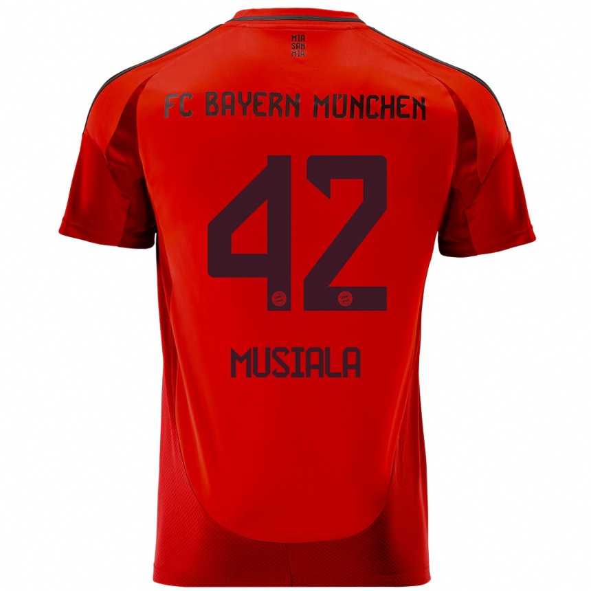 Kids Football Jamal Musiala #42 Red Home Jersey 2024/25 T-Shirt Za