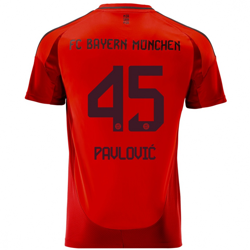 Kids Football Aleksandar Pavlovic #45 Red Home Jersey 2024/25 T-Shirt Za